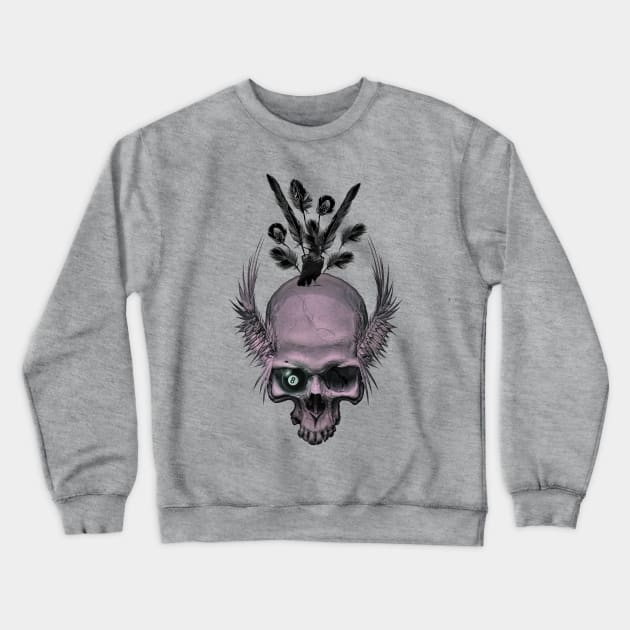 Awesome skull with wings and crow Crewneck Sweatshirt by Nicky2342